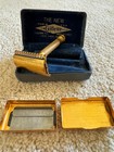 Vintage 1930s Gillette Gold Plated Safety Razor Set In Case With Blade Holder