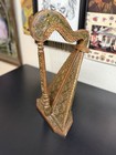 Rare Antique Table Harp Carve Wood On Stepped Hexagonal Base Gold