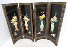 14  Vintage Chinese 4 Panel Carved Tabletop Screen Black Lacquer