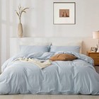 Duvet Cover Set- 100  Washed Cotton 3 Pcs Soft Comfy Breathable Full Baby Blue