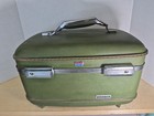 Vintage American Tourister Escort Train Case Avocado Green Ruffle Floral Liner