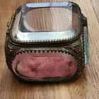 Antique French Ormolu  Beveled Glass brass Jewelry Casket Trinket Box  Sits Flat
