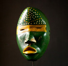 African Dan Mask Green Face Carved Wood Yellow Eyes Tribal Art Liberia Dec-g3298