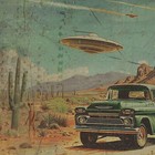 Retro Ufo Truck Alien Poster  Sci-fi Pickup Truck Decor  Cactus Flower Wall Art