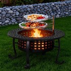 36 Inch Fire Pit With 2 Adjustable Grills  Wood Burning Outdoor Fire Pit W  Lid