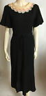 1930s True Vintage Black Novelty Scallop Neckline Puff Sleeves Dress W Belt S