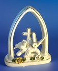 White Doves Couple   Cross Under Arch Figurine Porcelain Tea Light Fairy Lamp