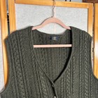 Manfred Wesenjak Pure New Wool Cable Knit Vest Dark Green Womens Med lrg Vtg