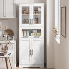 67  Tall Slim Storage Cabinet With Glass Doors  Adjustable Shelves   Drawer