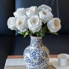 White Fake Flowers For Decoration 4pcs Real Touch Austin Rose Peony Latex