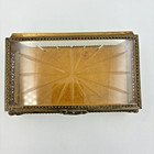 Antique Brass Beveled Glass Casket Box Cherub Feet Starburst Crystal Art Nouveau
