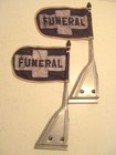 Vintage Funeral Flag Pair Clamp Hearse Procession Mortuary Signage Vehicle Signs
