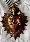 Sacred Heart Tin Milagros Goldtone With Vintage Hush Puppy