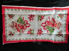 Vintage Linen Towel Christmas Bells Print In Red Green Gold Holiday Tw342