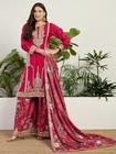 Red Indian Pakistani Style Sharara Kurti Palazzo Floral Print Designer Dress