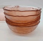 Vtg Pink Depression Frosted Glass Serving Bowl With 5 Salad Bowls Rose Pattern