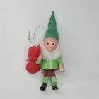 Vintage 1970s Hand-painted Gnome Wood Christmas Ornament