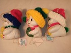 Vintage Giftco Snowman Bisque Porcelain Snow Bells Christmas Ornaments Set Of 3