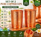 Set Of 2 Pure Copper Cups For Drinking Water     11 8 Oz Handmade Hammered Copper