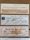 Lot Of 5 1800   s Virginia City Nevada Nv Silver Mining Bank Checks Revenue Stamps