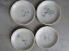 4 Old Vintage White Ironstone Butter Pats Faded Blue Flowers Lots Of Crazing