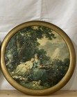 Antique Pair Rococo Style Tondo Prints After Fragonard Victorian Wall Art 18 