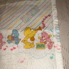Vintage 1983 Care Bears Crib Baby Blanket Curity  Made In Usa 44 x40  Satin Trim