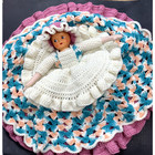 Crochet Bed Doll Pillow Large Ruffled Dress Bonnet Celluloid Handmade Vintage