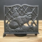 Vintage Cast Iron Rooster Hen Adjustable Cookbook Holder Stand Black Farmhouse