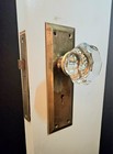 Antique Vintage Full Door Set  Glass   Brass Plate Mortise Latch Strike No Key 