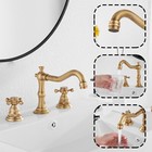 Antique Brass Bathroom Sink Faucet 3 Hole 2 Handle Vanity Basin Mixer With Drain