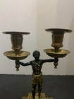 Vintage Mid Century Nubian Figural Brass Two Light Candle Holder