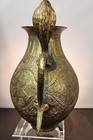 Antique Indian India Engraved Brass Boho Vase Double Handle Cobra Snake 8 5 
