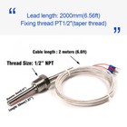 Rtd Pt100 Temperature Sensor Probe 3 Wires 2m Cable Thermocouple 1 2  Bsp Thread