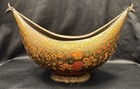 Antique Islamic Persian Hand-painted Tinned Copper Bowl     Floral   Bird Motif  K