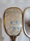 Vintage Art Nouveau Vanity Dresser Set 2 Piece Brush And Mirror Gold Tone 