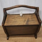 Vintage Wood Sewing Box Caddy Basket Storage Flip Top Doors Lid Porcelain Knobs