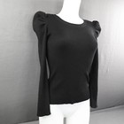Womens Sweater Medium Black Puff Sleeve Y2k Retro Preppy Minimalist Academia