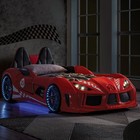 Red Twin Led Race Car Bed Frame For Kids With Remote-control Lights   Sounds