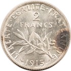 1915 France Silver 2 Francs  2685 Oz Asw Km-845 1     Uncirculated 