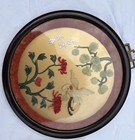 Chinese Round Framed Embroidery Wall Art Plaques Set Of 2