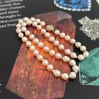 Vintage 14k Yellow Gold Genuine Pearl Round Baroque Hand Knotted Strand Necklace