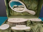 Atq Victorian Celluloid Vanity Box W hand Mirror  Brush   Accessories- 15 Pieces