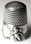 Antique Simons Bros  Sterling Silver Thimble     cupid     Cherubs   Flowers  C1910s