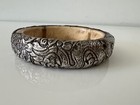 Vintage Tibetan Repousse Silver Statement Resin Slim Bangle Bracelet