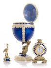 Keren Kopal Blue Egg With Clock  Trinket Box Decorated With Austrian Crystals