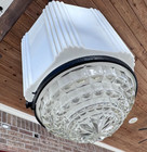 Antique Art Deco Hanging Ceiling Light Fixture W Skyscraper Milk Glass Globe