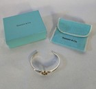 Tiffany   Co Vintage 1991 Heart Bow Cuff Bracelet Sterling Silver 18k Gold   Box