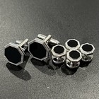 Black Enamel Filled Octagon Cufflinks And Dress Shirt Studs Set Men Gift