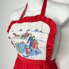 Vintage 1987 Christmas Holiday Kitchen Cooking Bib Apron Ruffle Pocket Quilted 